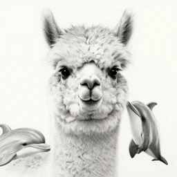 portrait of alpaca + dolphin alpaphin with fantastic 5 ( ( ( eyes ) ) ) in crisp detail, pencil drawing
