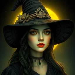 4 k portrait of mystical yellow moon witch glowing intricate background octane render enchanted