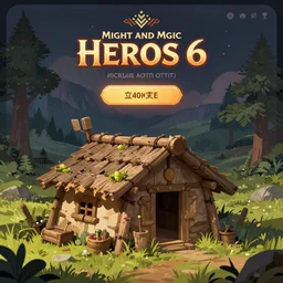 a hut, in concept art of main menu loading screen background. for russian mmorpg might and magic heroes 6. by a freelance artist, artstation, behance
