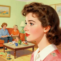 closeup profile portrait of a 1 9 5 0 s living room, nicoletta ceccoli, mark ryden, lostfish, max fleischer, hyper realistic, artstation, illustration, digital paint, matte paint, vivid colors, bright, cheerful, detailed and intricate environment