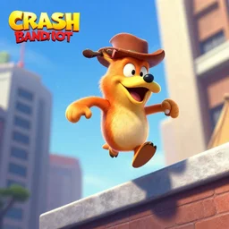 crash bandicoot jumps off a building
