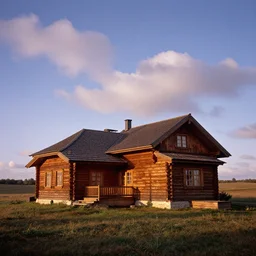 landscape photography, wood cabin mansion, warm light, beautiful, clouds, kodachrome, 4 k, hd