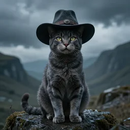 cthulu cat with a hat ~ photorealistic ~ digital art ~ cool ~