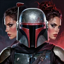 symmetry!! gantz portrait of megan fox wearing boba fett's helmet, unholy, intricate, highly detailed, dynamic lighting, digital art, digital painting, artstation, terence nielsen, sharp focus, illustration, art by artgerm and greg rutkowski and moebius, 8 k