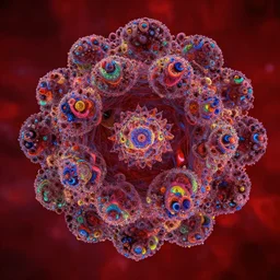 A colorful never ending point cloud of Mandelbulb fractals, Tilt-shift, red tones, unreal engine, octane render