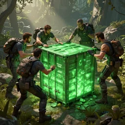 agents from (Tom Clancy's The Division) are recovering a glowing green container, high detail, digital art, by Tom Garden