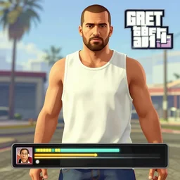 ken masters ( from street fighter 5 ) in the gta v loading screen, masterpiece, 4 k, art by stephen bliss