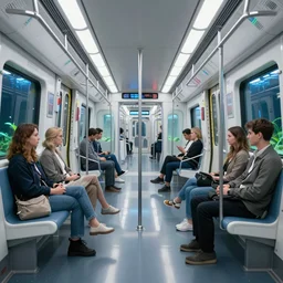interior view of a futuristic subway car with aquariums instead of pavement, interior design, volumetric light, reflective floor, by kacper niepokolczycki and ward lindhout and bogna gawronska and alicja uzarowska and simon besombes. trending on artstation