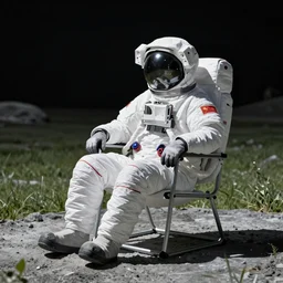 An astronaut sitting in a lawn chair on the moon, photo, highly detailed, photorealistic, high quality, 4k