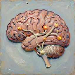 texture of 3d high relief of the synapses firing and wiring together in the shape a brain painted in the style of the old masters, painterly, thick heavy impasto, expressive impressionist style, painted with a palette knife
