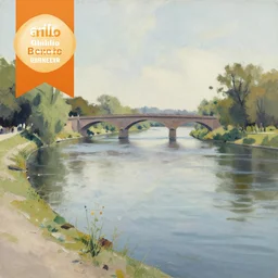 a painting of a river with a bridge in the background, a gouache by grillo demo, behance contest winner, plein air, speedpainting, matte painting, digital painting