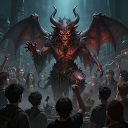 a crowd of people summon a demon, Artstation