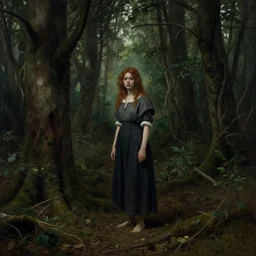 a beautiful girl lost in a scary dense forest, artstation, by john william waterhouse, highly detailed, pre - raphaelites