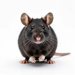 melanistic mouse, high detail photograph, full body, isolated on a pure white background, centered, entire subject in frame, sharp focus, soft studio lighting