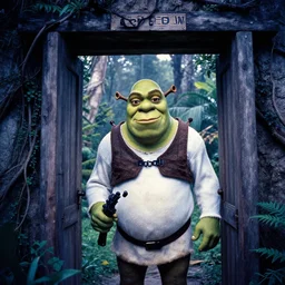 film still, extreme far view, shrek human, jungle, vietnam door gunner, apocalypse now, associated press,, 2 6 mm, kodak ektachrome, blue tint expired film