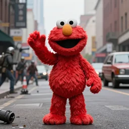 realistic scene of elmo street in war, ultra realistic, 8 k