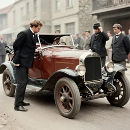 the first car collision in 1 8 9 6, colorized photo