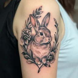 tattoo stencil floral, rabbit