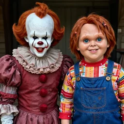 Pennywise and Chucky together, photo realistic