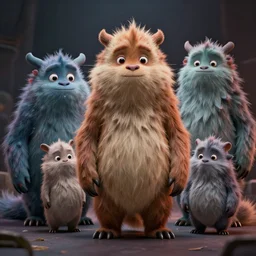 full body pose, hyperrealistic photograph cute furry monsters, dim volumetric lighting, 8 k, octane beautifully detailed render, extremely hyper detailed, intricate, epic composition, cinematic lighting, masterpiece, trending on artstation, very very detailed, stunning, hdr, smooth, sharp focus, high resolution, award, winning photo, dslr, 5 0 mm