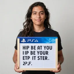 portrait photo of the person holding a psa board with hip and radical quote