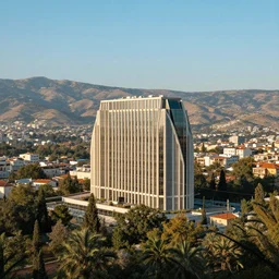 a building in a stunning landscape by Petros Afshar