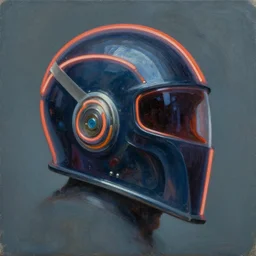 side profile view of neon raven helmet. game informer ( 1 9 8 9 ). raypunk. dieselpunk. oil on canvas by ralph mcquarrie
