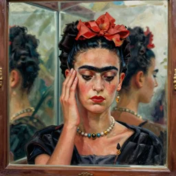 sadness frida in mirror dimension painting by frida kahlo, ultradetailed, artstation, 4 k