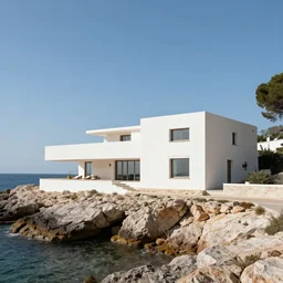 mediterranean villa on a rocky coastline, frank loyd wright, architecture