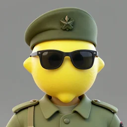 concept art of a lemon solider with sunglasses, military hat, hd