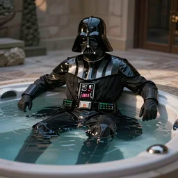 Darth vader sitting in a jaccuzi (with suit on)