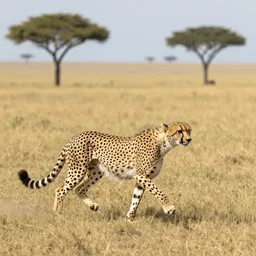 a cheetah running at full speed in a wide open african serengeti, 4 k, 8 k, photorealistic, national geographic photography, sharp