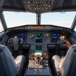 airplane cockpit. 4 k 3 d render movie oscar winning trending on artstation and behance.