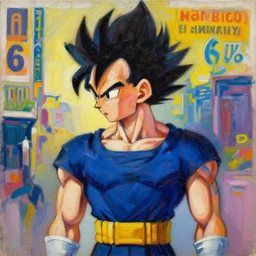 ashley wood portrait painting of vegeta in the style of the batman as overwatch character, medium shot, asymmetrical, profile picture, organic painting, sunny day, matte painting, bold shapes, hard edges, street art, 6 0's french movie poster, french impressionism, vivid colors, palette knife and brush strokes, dutch angle / trending on artstation, by huang guangjian and gil elvgren and sachin teng