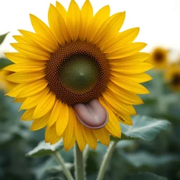 a photo of sunflower with human mouth