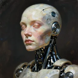 portrait of a robot by greg rutkowski in the style of frank frazetta