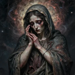 the transcendent being embodying sorrow, photorealistic, detailed photography, divinity, awful, cosmic horror, religious art