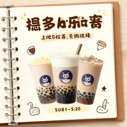 scrapbook college poster, notebook aesthetic, kawaii boba social event