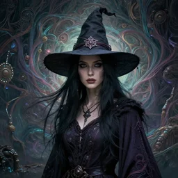 portait of mystical witch, hyper detailed, flowing background, intricate and detailed, trippy, 8 k, octane render