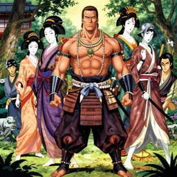 a full body schwarzenegger - geisha wearing a samurai outfit with asian jewelry and accessories by karol bak, ayami kojima, yoshitaka amano, olivier ledroit, ruan jia, charlie bowater, tom bagshaw, make up, japan garden, concept art, fantasy