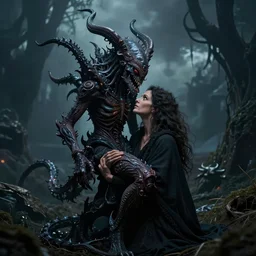 a loving mother cradling an eldritch horror, photo by anne leibovitz