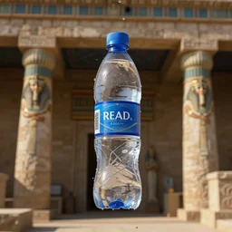 A bottle of water slowly disappearing in Ancient Egypt, Digital art