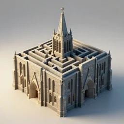 A maze-like cathedral exterior, 3d, studio lighting