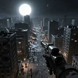 3 rd person stealth game about a soviet city on the moon, many npcs on the streets, night and bright sun, unreal engine 5