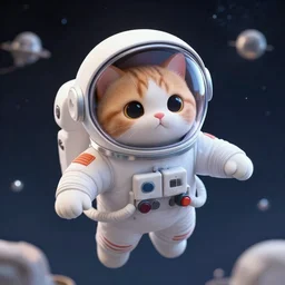 a cute cat astronaut floating in space, glas helmet, artstation, trending, digital art, detailed, featured, crisp and sharp, ambient light, cute