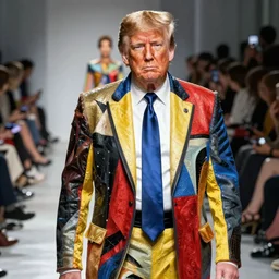 hyperrealistic and heavy detailed donald trump avant garde runway show of picasso, leica sl 2 5 0 mm, vivid color, high quality, high textured, real life