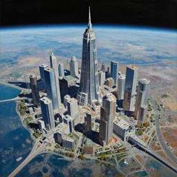 a painting of low earth orbit space city, by john harris. ultra clear detailed. 8 k
