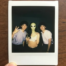 who invited the alien to the party? polaroid picture, college