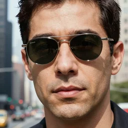 closeup potrait of a man with sunglasses in a digital city, natural light, sharp, detailed face, magazine, press, photo, Steve McCurry, David Lazar, Canon, Nikon, focus