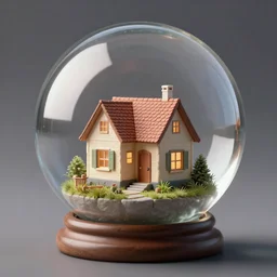 mini house inside a crystal ball, octane render hyperdetailed,